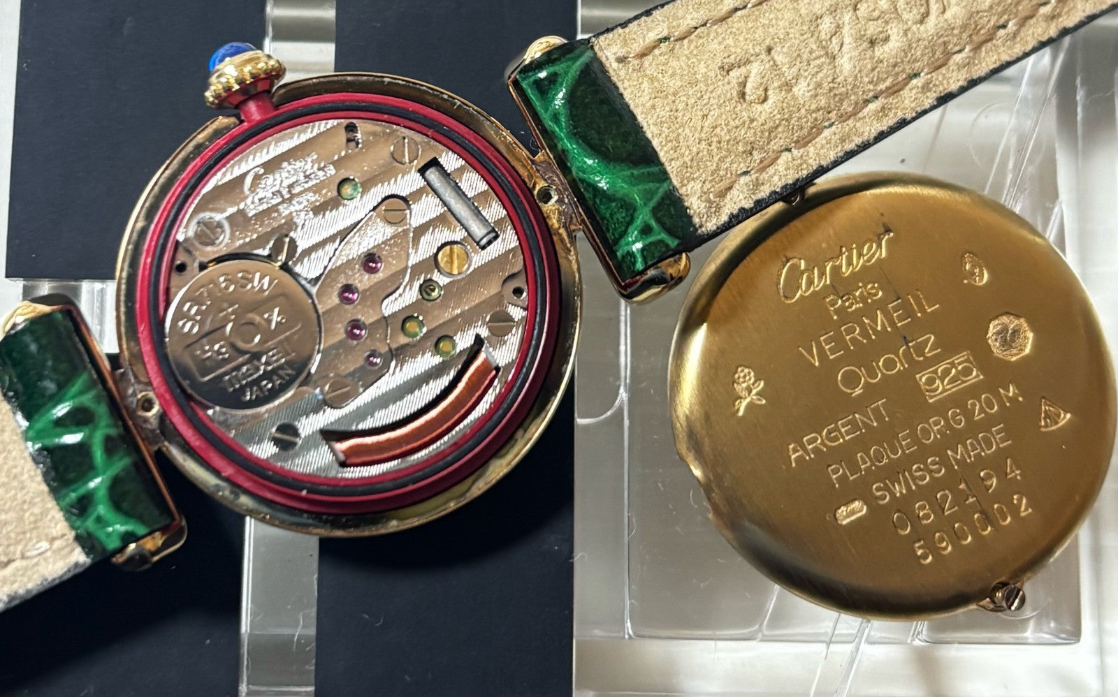 Vintage [w/Box] Cartier Must Colisee Vermeil 590002 Green Women's Quartz Watch