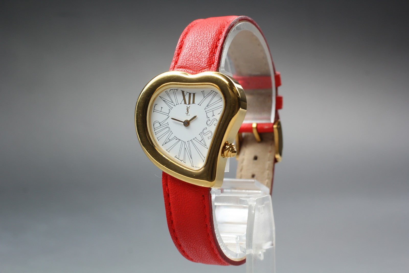 [Exc+5] Yves Saint Laurent Heart Gold Red 30mm Women's Watch Quartz JAPAN