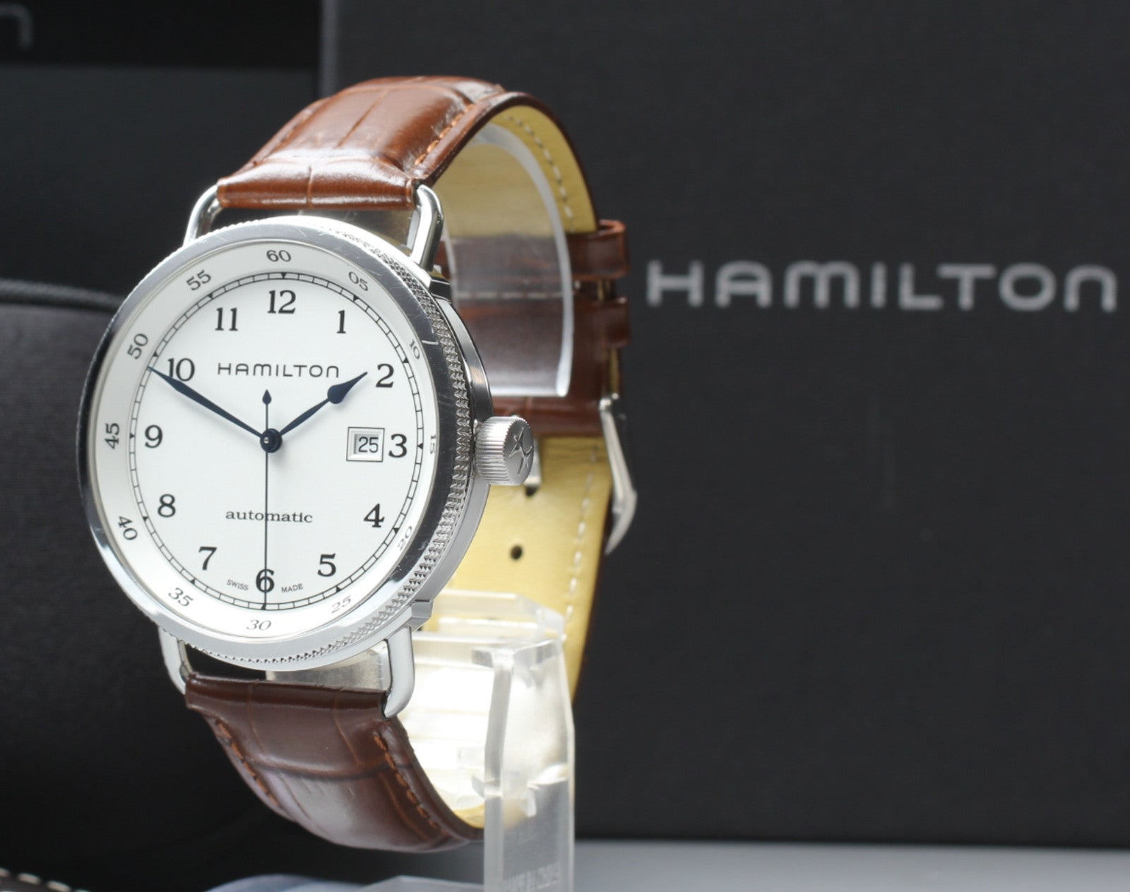 Hamilton Khaki Pioneer H777150 43mm White Dial Brown Automatic Men's W