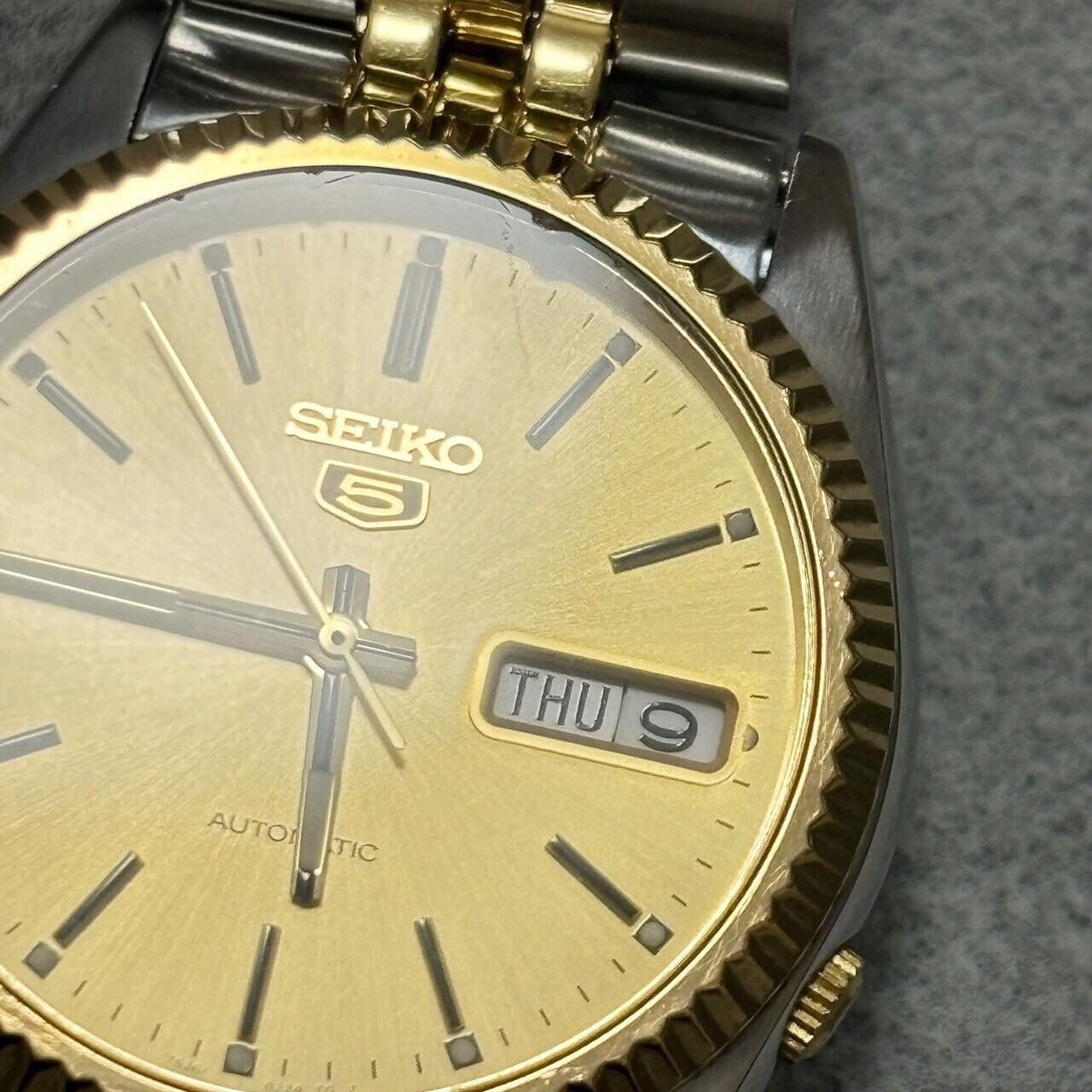 [Exc+5] SEIKO 5 7S26-0500 SNXJ92 Gold Dial AT Day Date 21J Men's Watch JAPAN