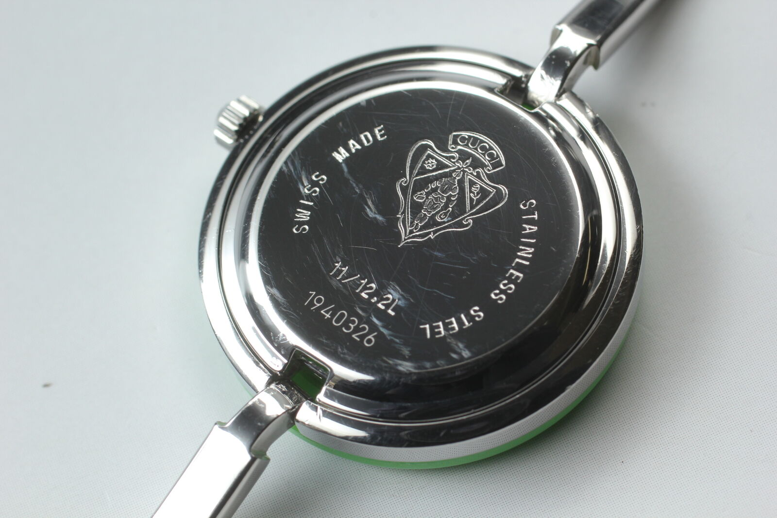 Vintage [Exc+5] Gucci Change Bezel 11/12.2L Green Silver Women's Quartz Watch