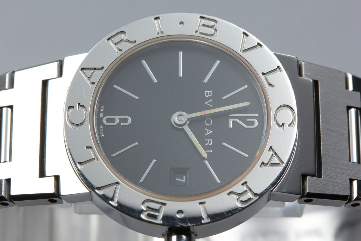 New Batt BVLGARI BB26SS Black Dial Quartz Date Women's Watch  26mm Used JAPAN