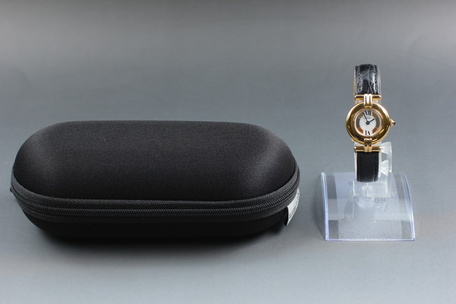 Vintage[Exc+5] Cartier Must Colisee Vermeil 1902 Gold Black Women's Quartz Watch