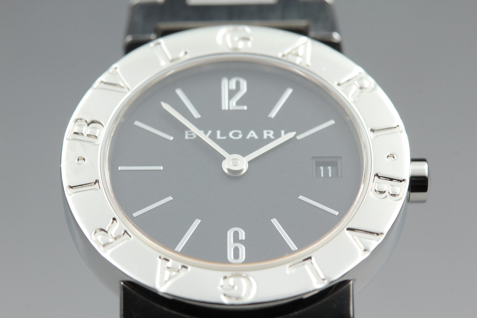 New Batt BVLGARI BB26SS Black Dial Quartz Date Women's Watch 26mm Used JAPAN