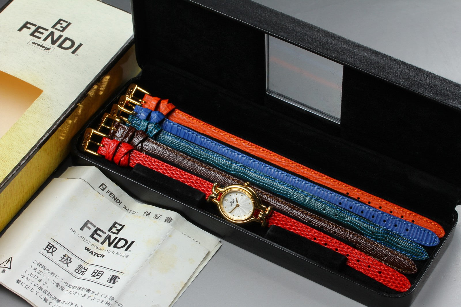 Vintage [Exc+5 Box] FENDI 640L 5 Colors Change Belt Gold Women's Quartz Watch