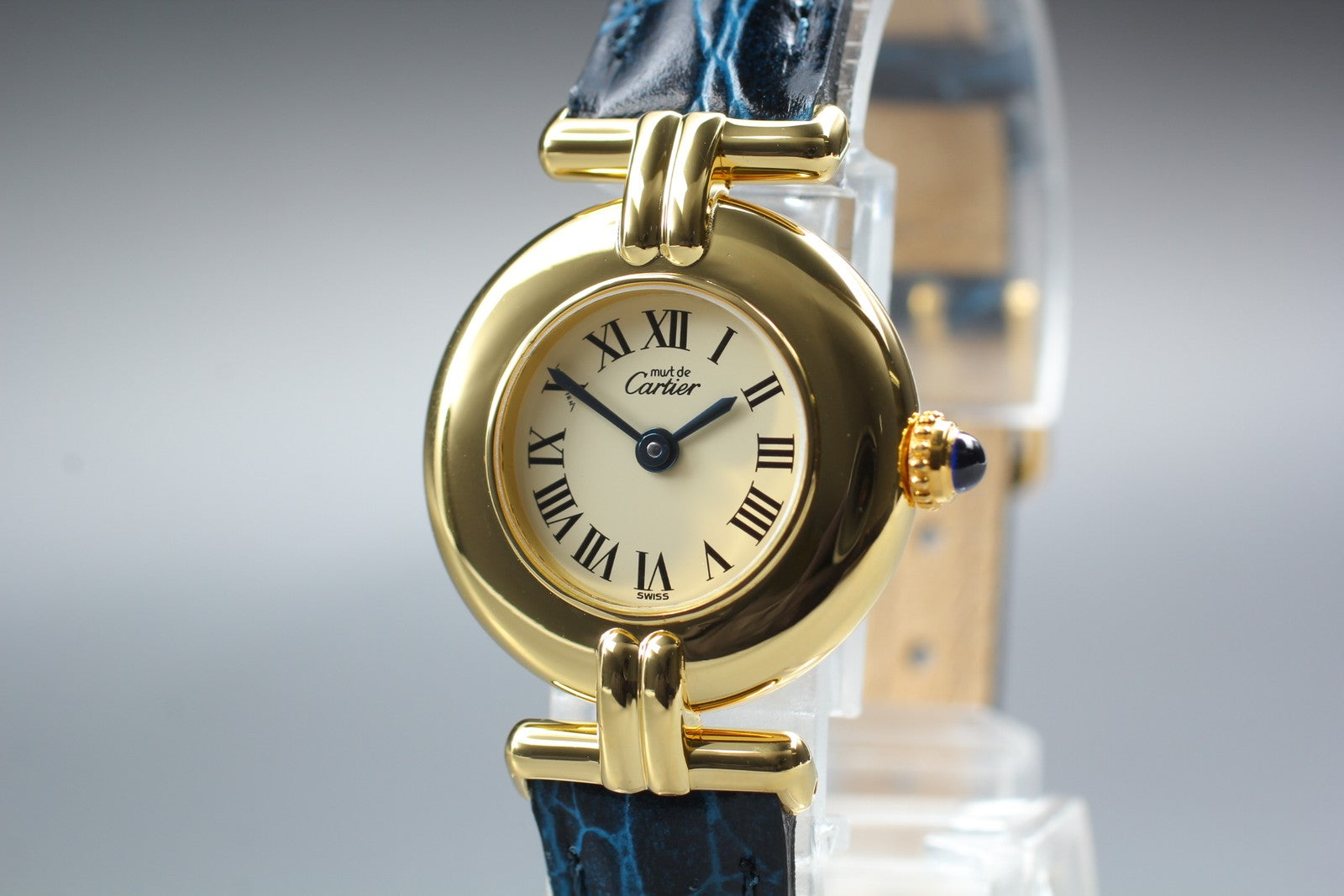 Vintage Cartier Must Colisee Vermeil 590002 Blue Gold Women's Quartz Watch [Box]
