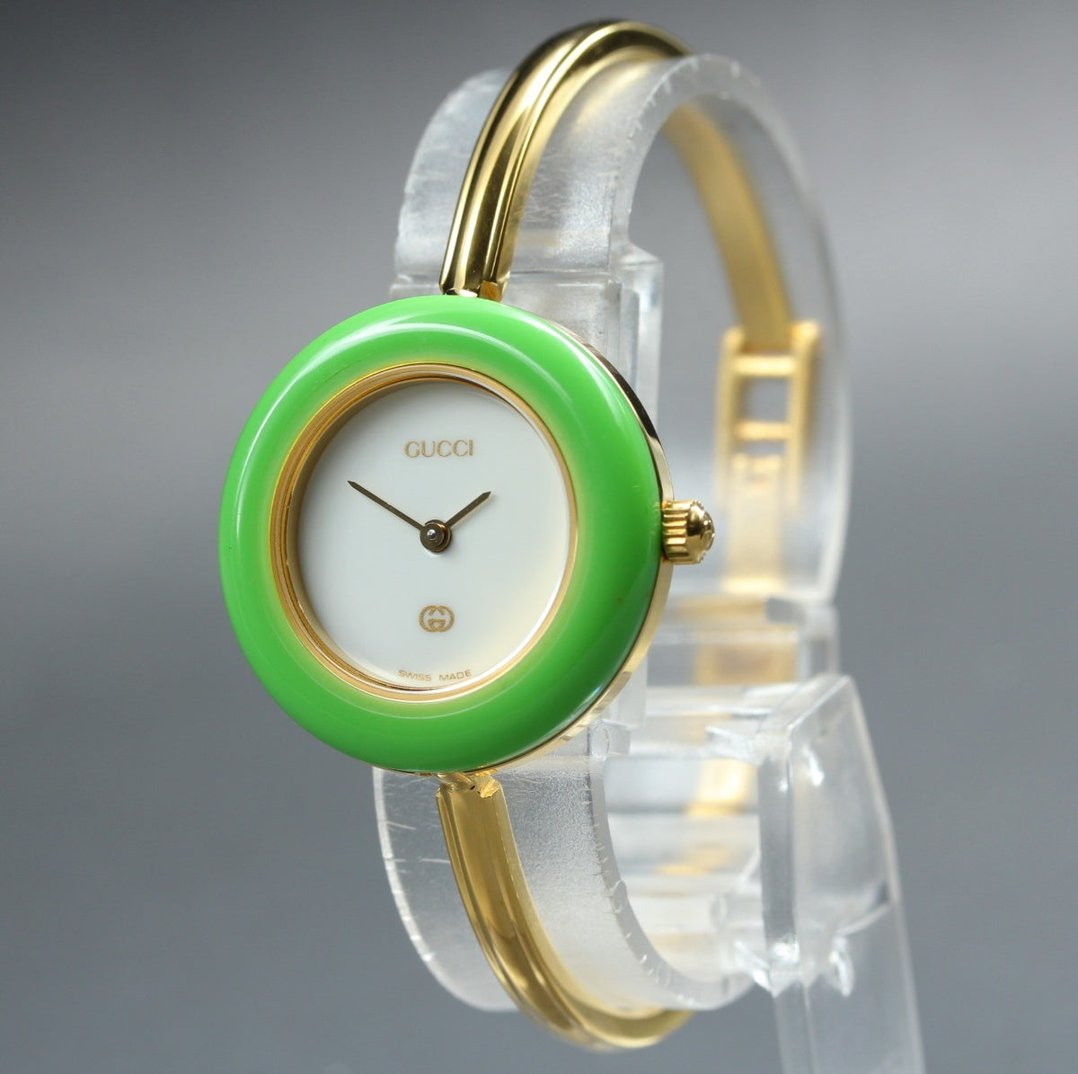 [Overhauled] Gucci Change Bezel 11/12 Lime Green Bezel Women's Qz Watch 15.25cm