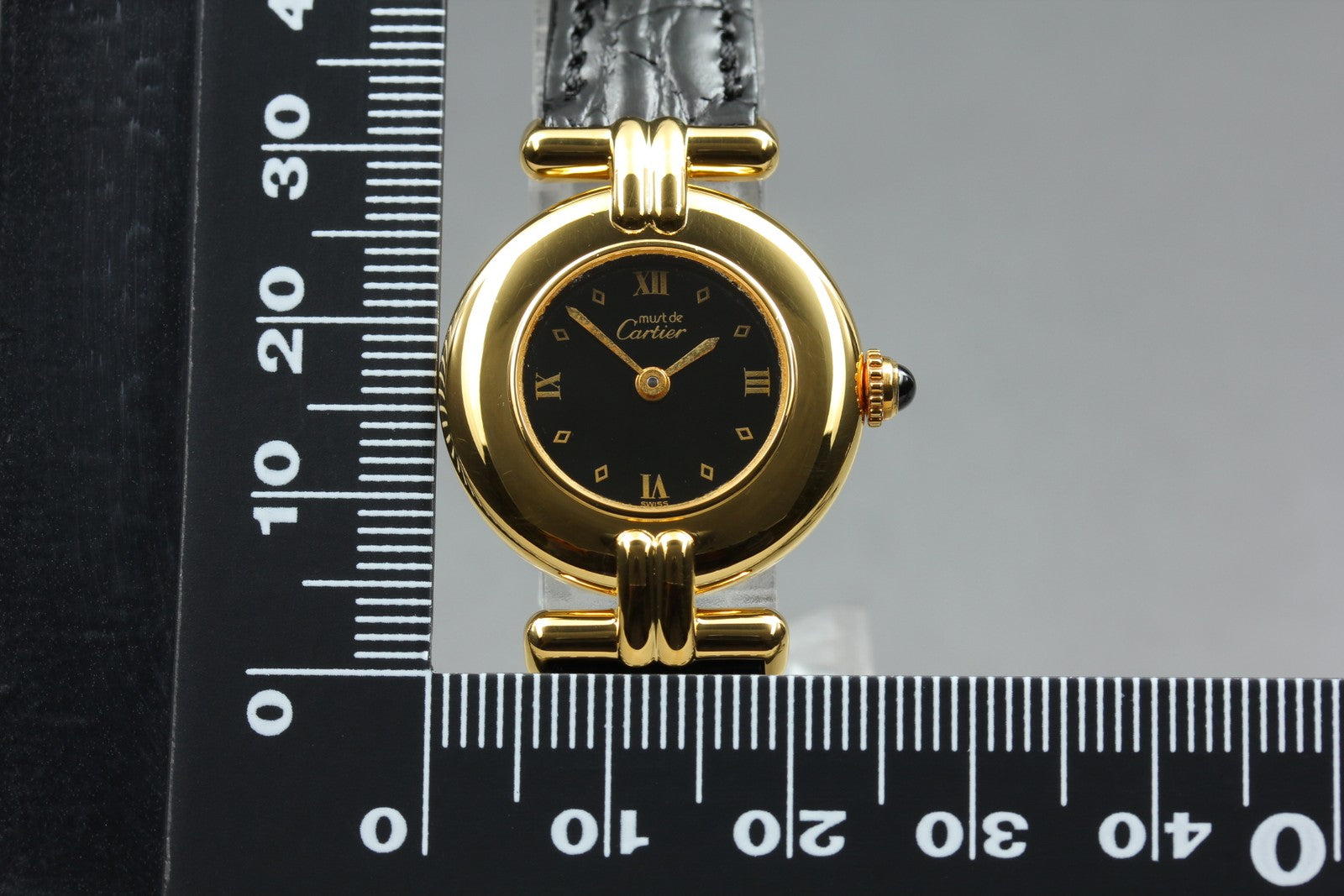 Vintage Cartier Must Colisee Vermeil 590002 Black Gold Women's Qz Watch [Box]