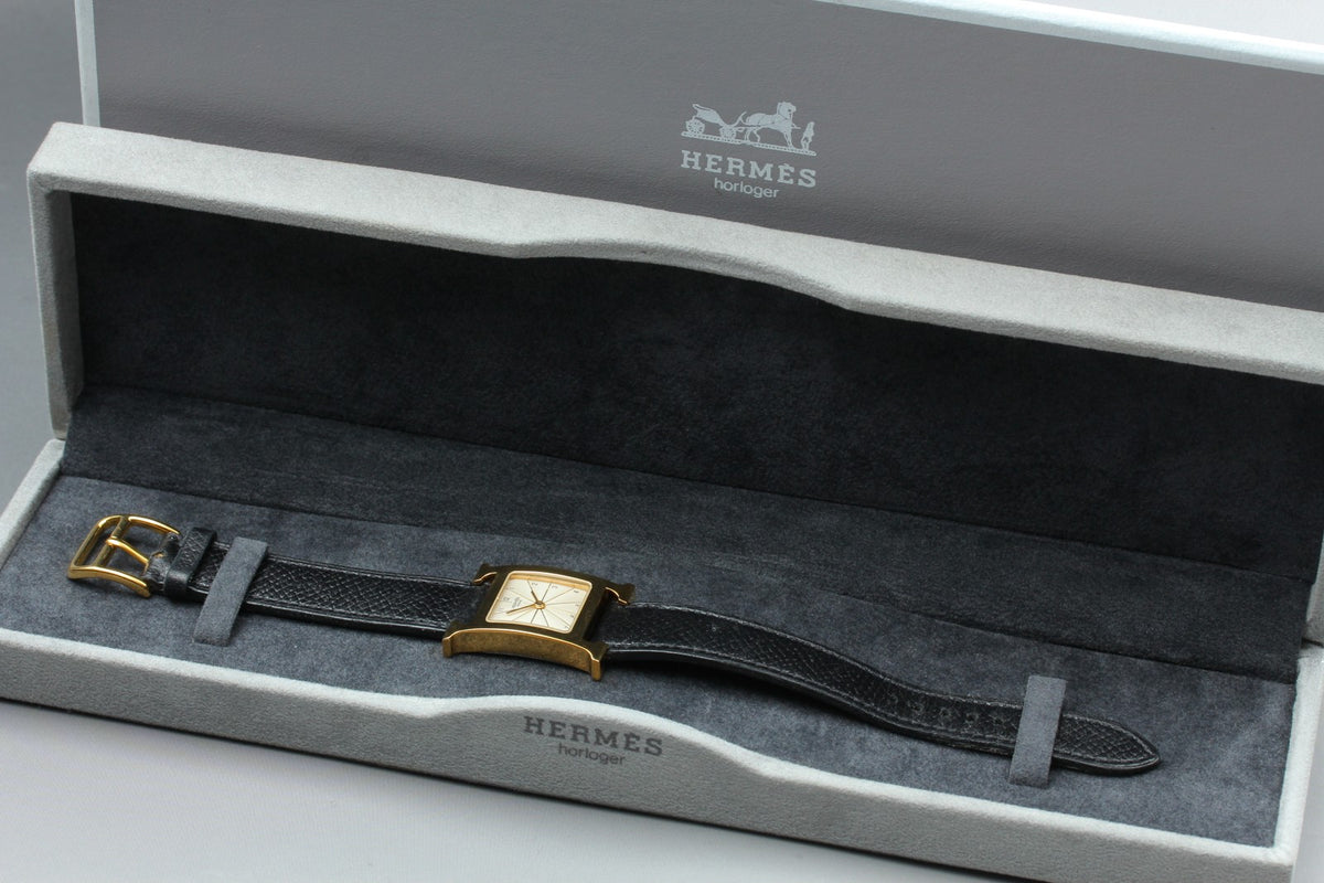 HERMES H Watch HH1.201 Gold Black "A" 21mm Woman's Watch Quartz [Box]