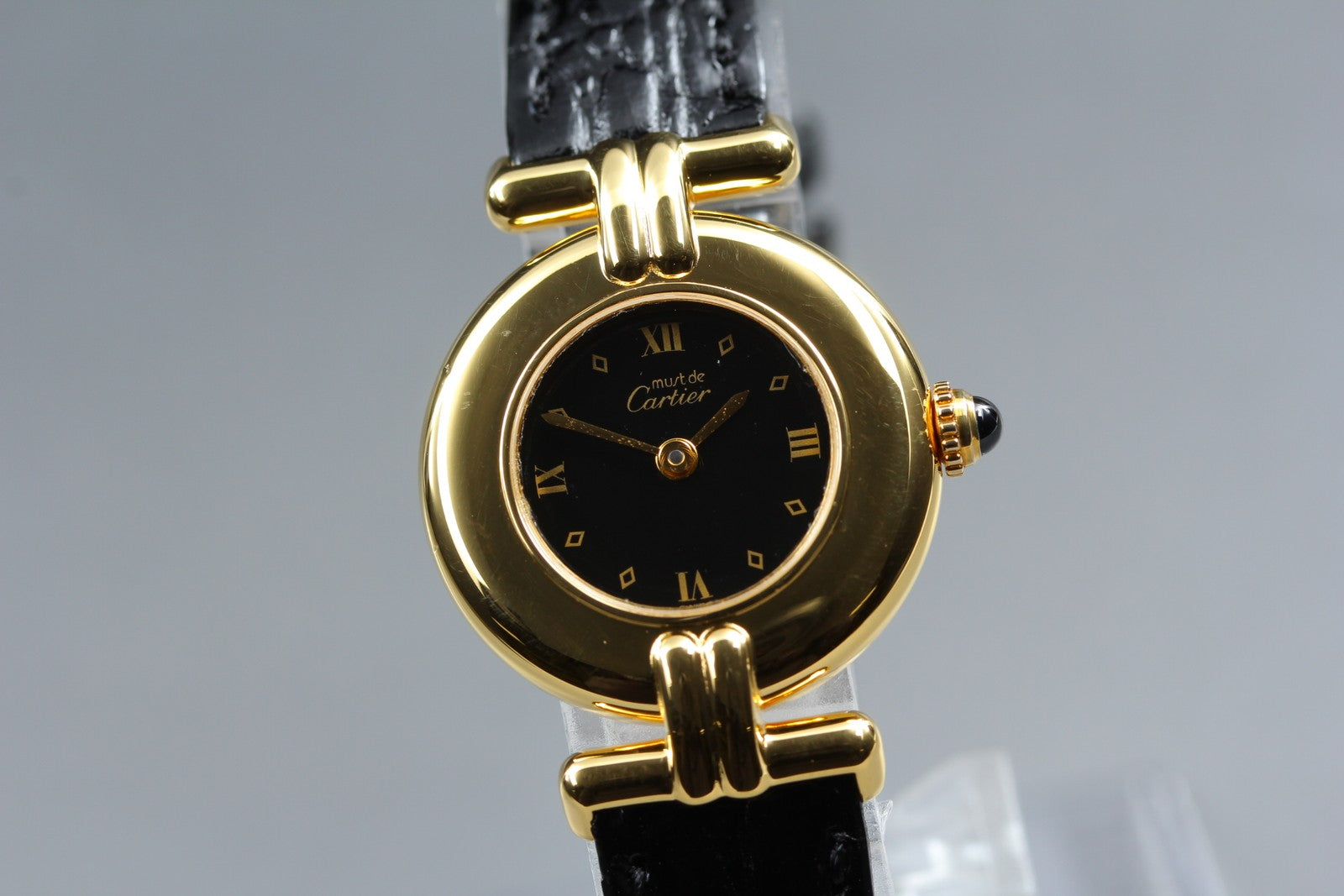 Vintage Cartier Must Colisee Vermeil 590002 Black Women's Quartz Watch [w/Box]