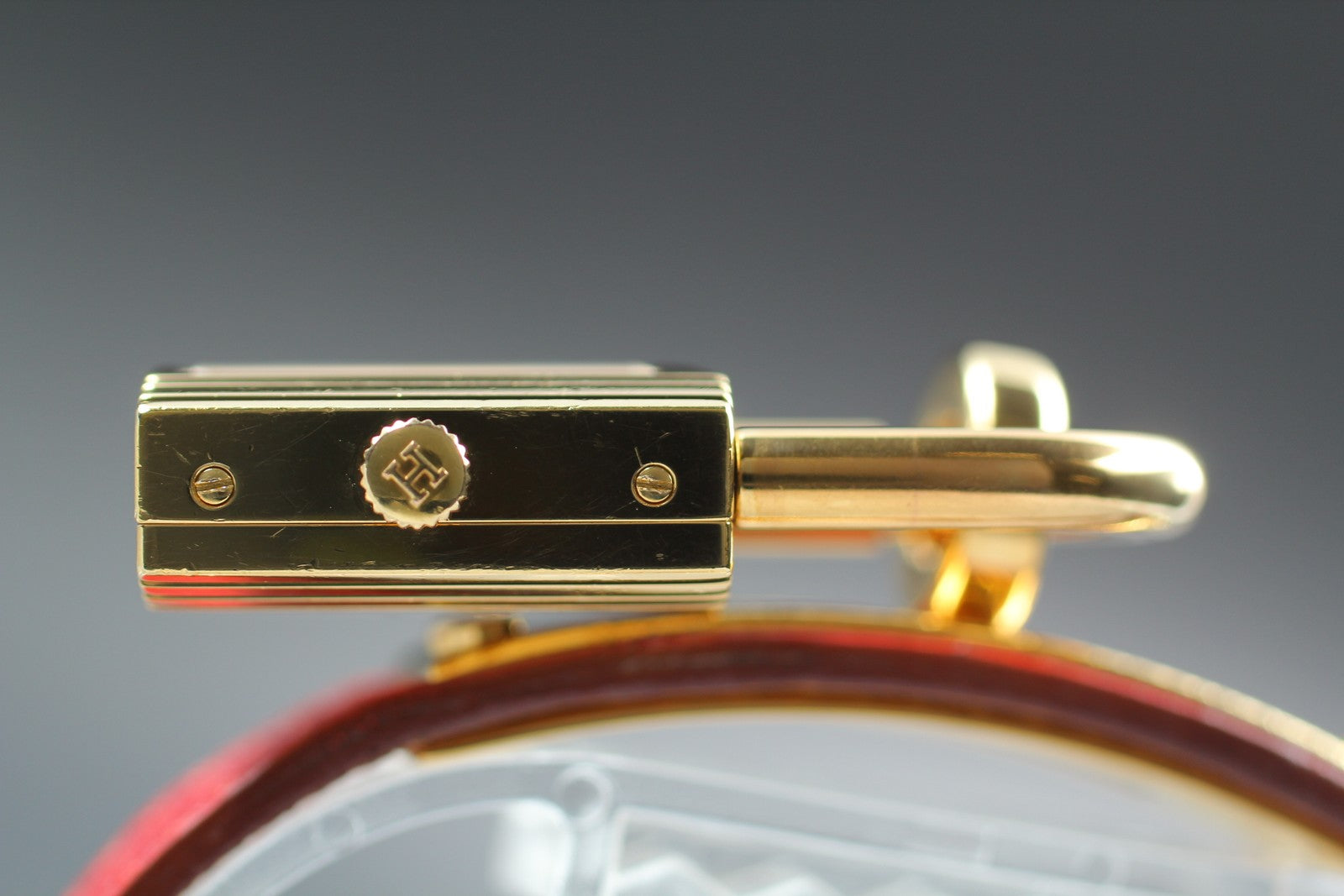 Vintage [Exc+5] HERMES Kelly Watch Gold Red Leather "Z" Woman's Quartz Watch