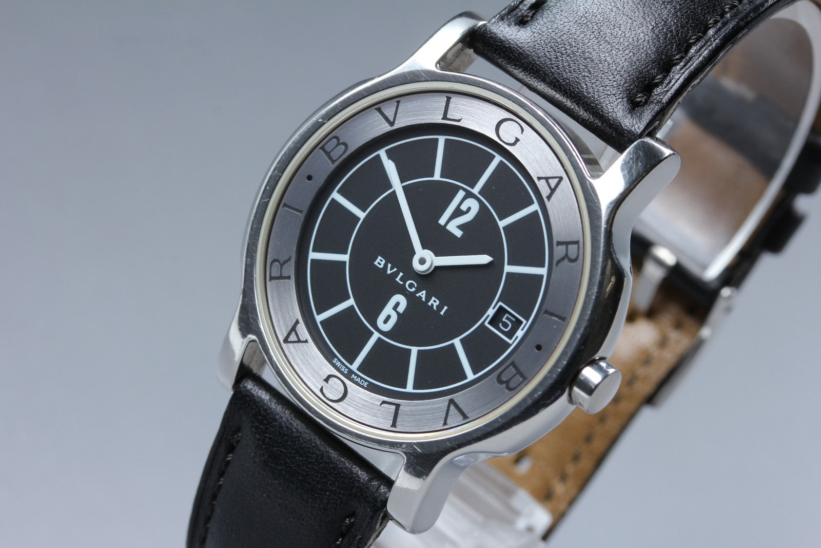New Batt[Exc+5]Box BVLGARI SOLOTEMPO ST35S Black Dial Quartz Men's Watch 35mm JP