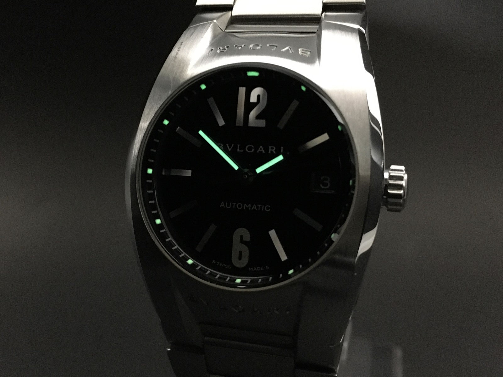 BVLGARI Ergon EG35S Black Dial Automatic Date Black Men's Watch 35mm JAPAN Box