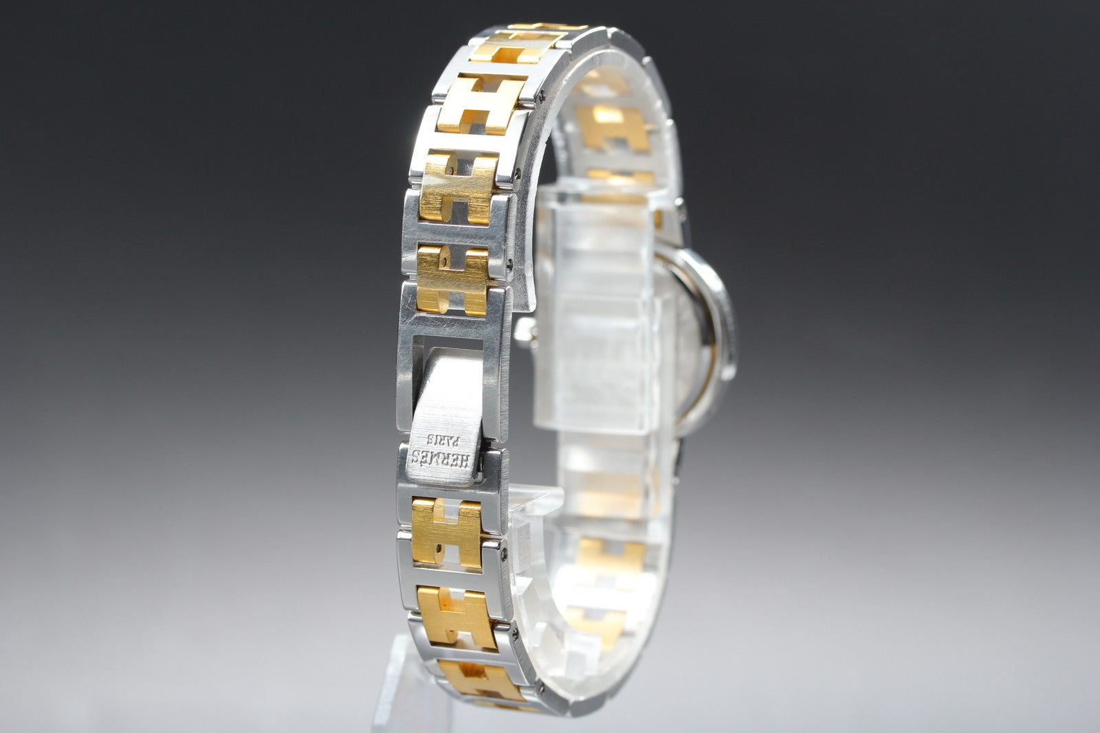 Vintage Hermes Clipper 24mm Ivory Dial Gold Woman's Watch Quartz [w /Box]