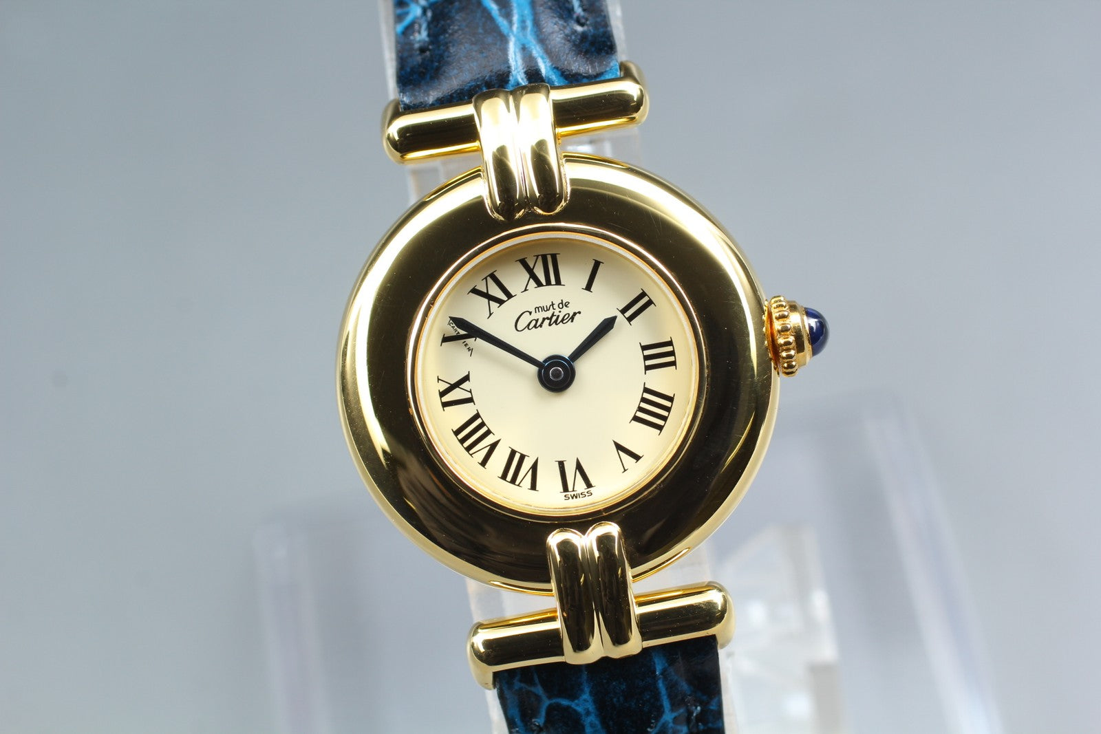 Vintage Cartier Must Colisee Vermeil 590002 Blue Gold Women's Quartz Watch [Box]