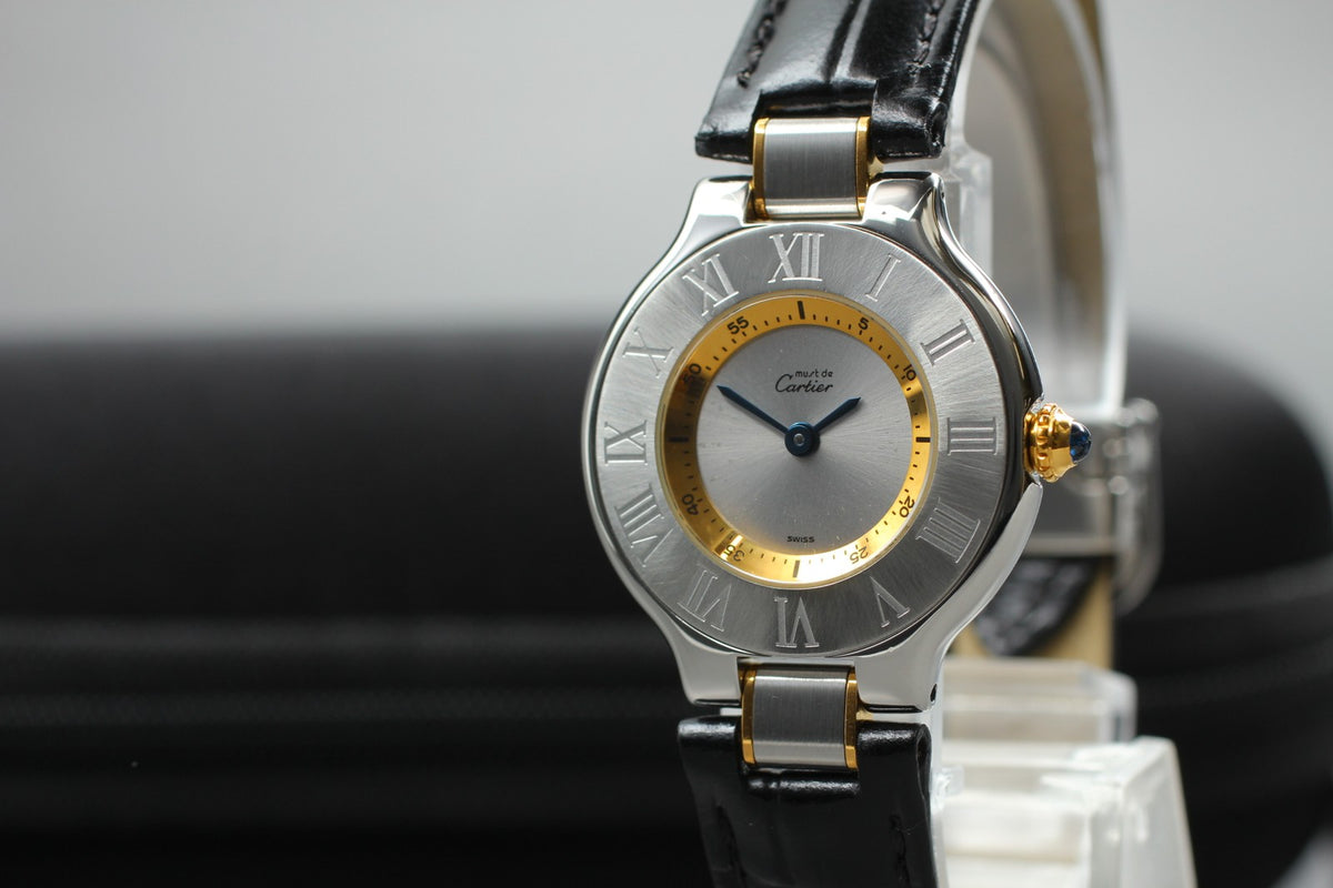 [Exc+4] Cartier Must de Cartier 21 1340 Silver Black 27mm Women’s Qz Watch JAPAN