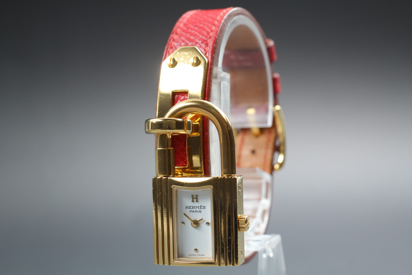 Vintage [Exc+5] HERMES Kelly Watch Gold Red Leather "Z" Woman's Quartz Watch