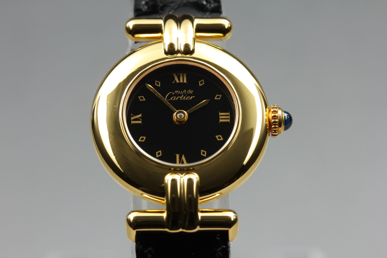 Vintage Cartier Must Colisee Vermeil 590002 Black Gold Women's Quartz Watch