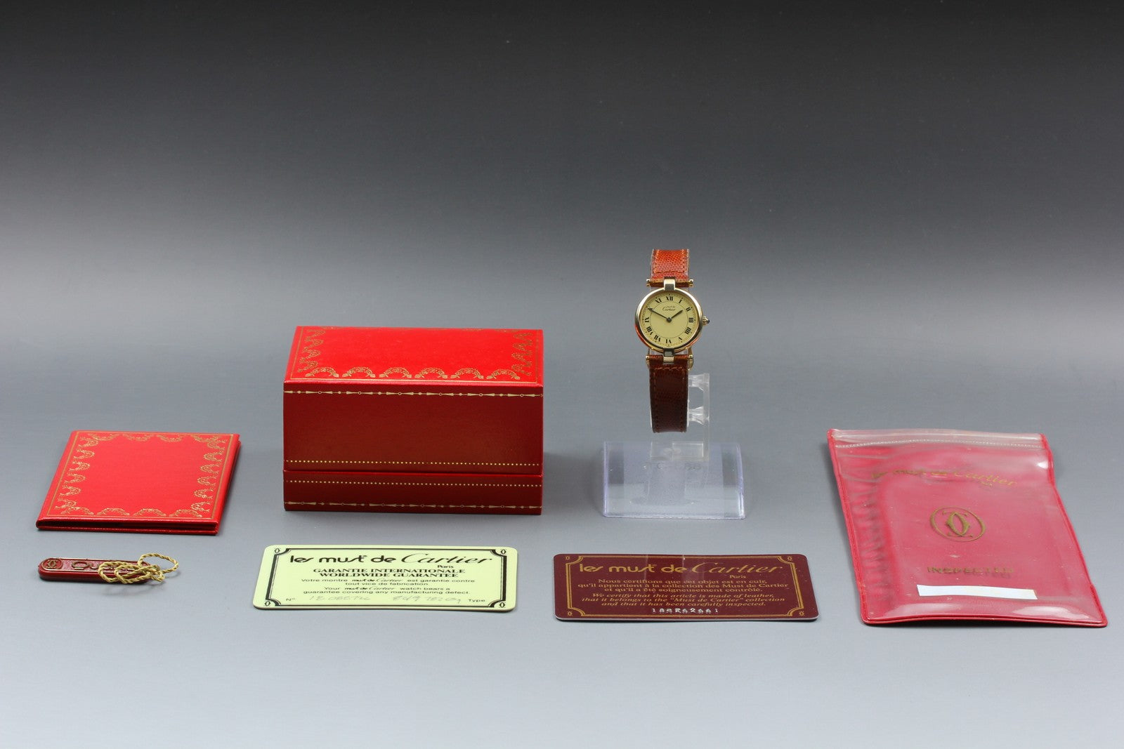 Cartier Must Vendome Vermeil Gold Brown 24mm Women's Quartz Watch Vintage [Box]