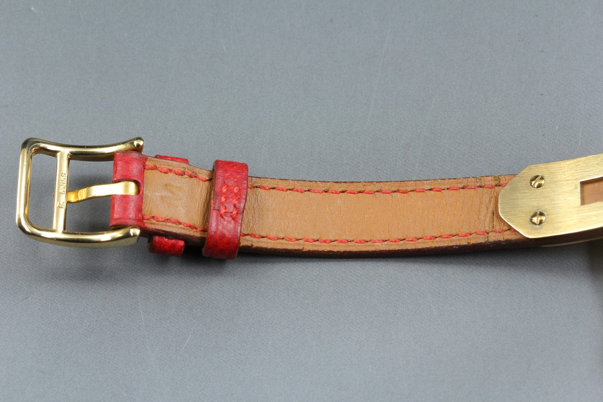 [Overhauled] HERMES Kelly Watch Gold Dial Red Leather "W" Woman's Watch Quartz