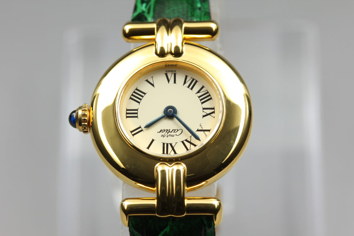 Cartier Must Colisee Vermeil 590002 Green Gold Womens Quartz Watch Vintage [Box]