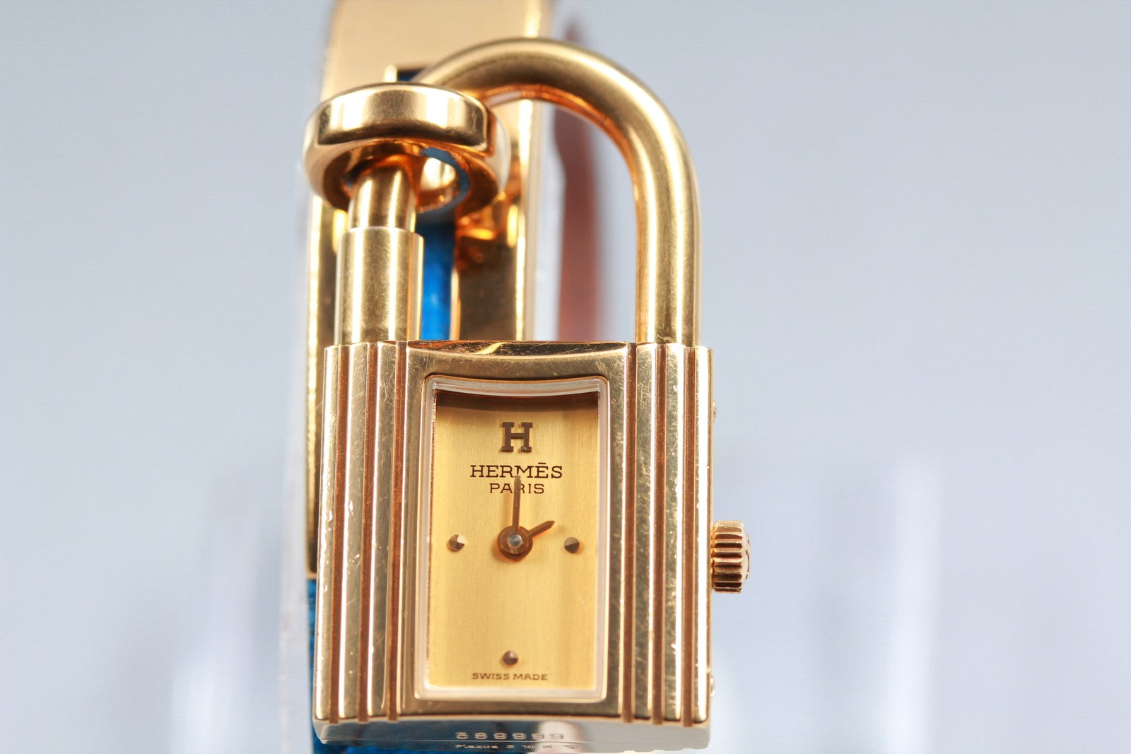 Overhauled [Exc+5] HERMES Kelly Watch Gold Dial Blue "W" Woman's Quartz Watch