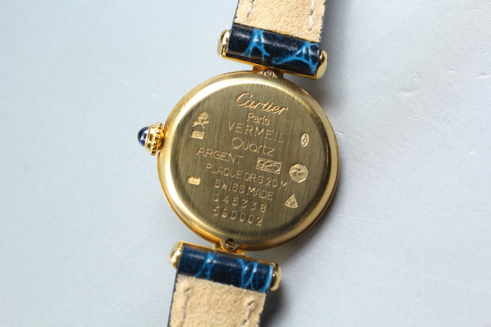 Vintage Cartier Must Colisee Vermeil 590002 Blue Gold Women's Quartz Watch [Box]