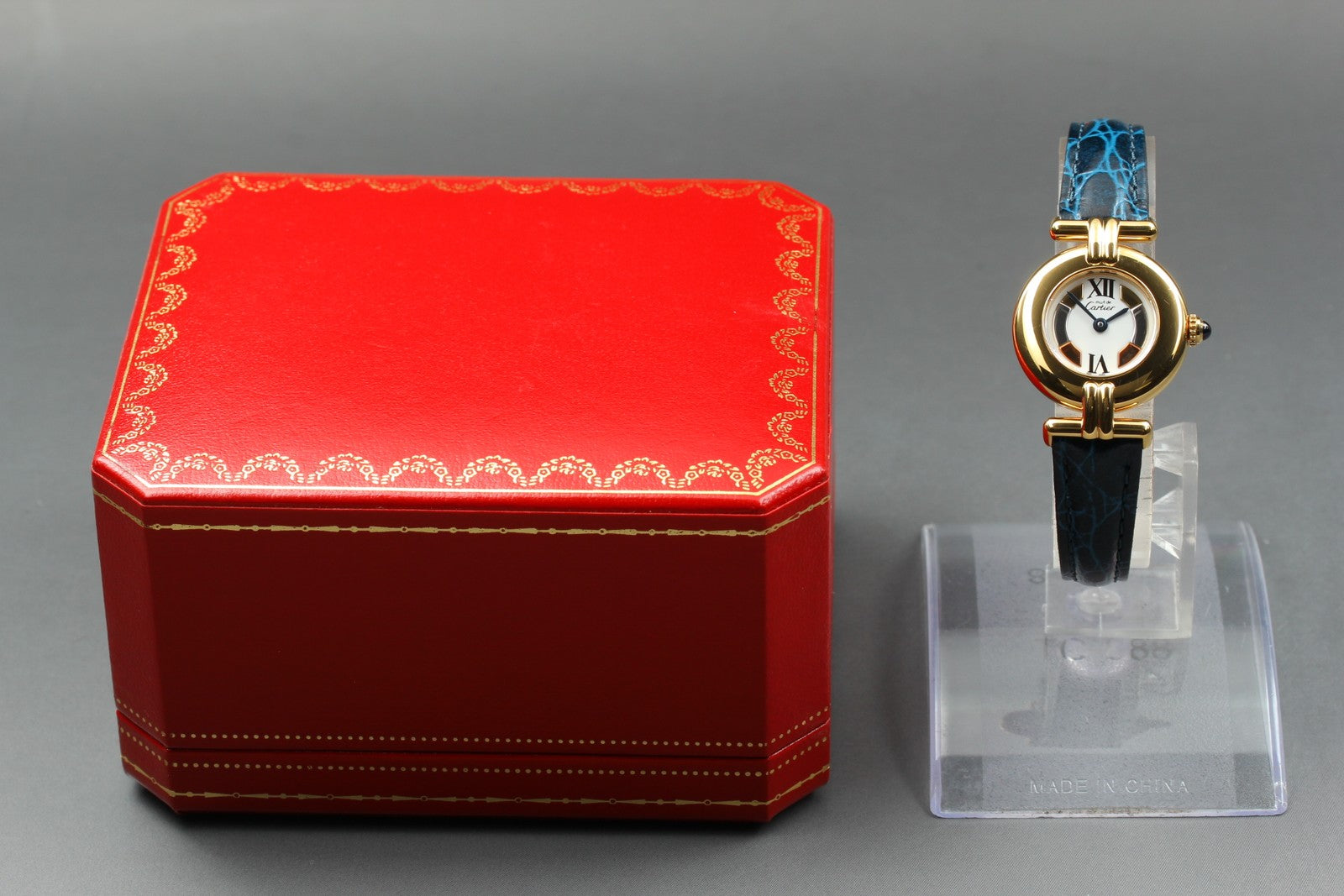 Vintage [Near MINT- Box] Cartier Must Colisee Vermeil 1902 Blue Women's Qz Watch