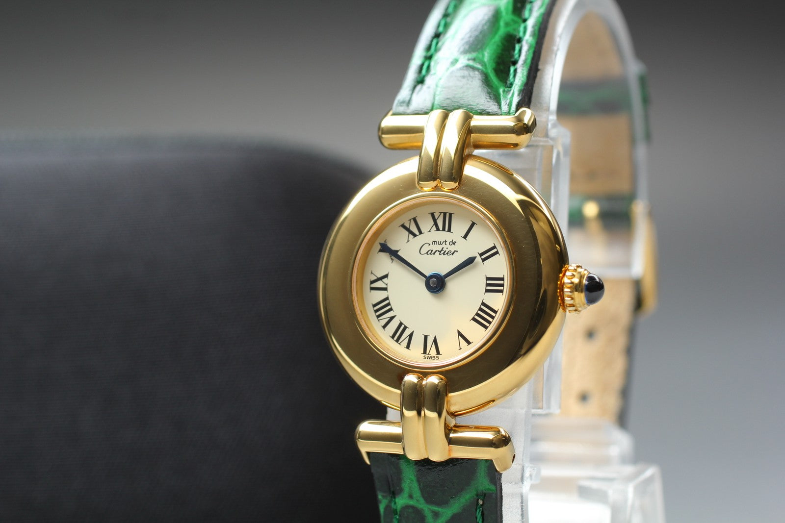 Vintage [Near MINT] Cartier Must Colisee Vermeil 590002 Green Women's Qz Watch