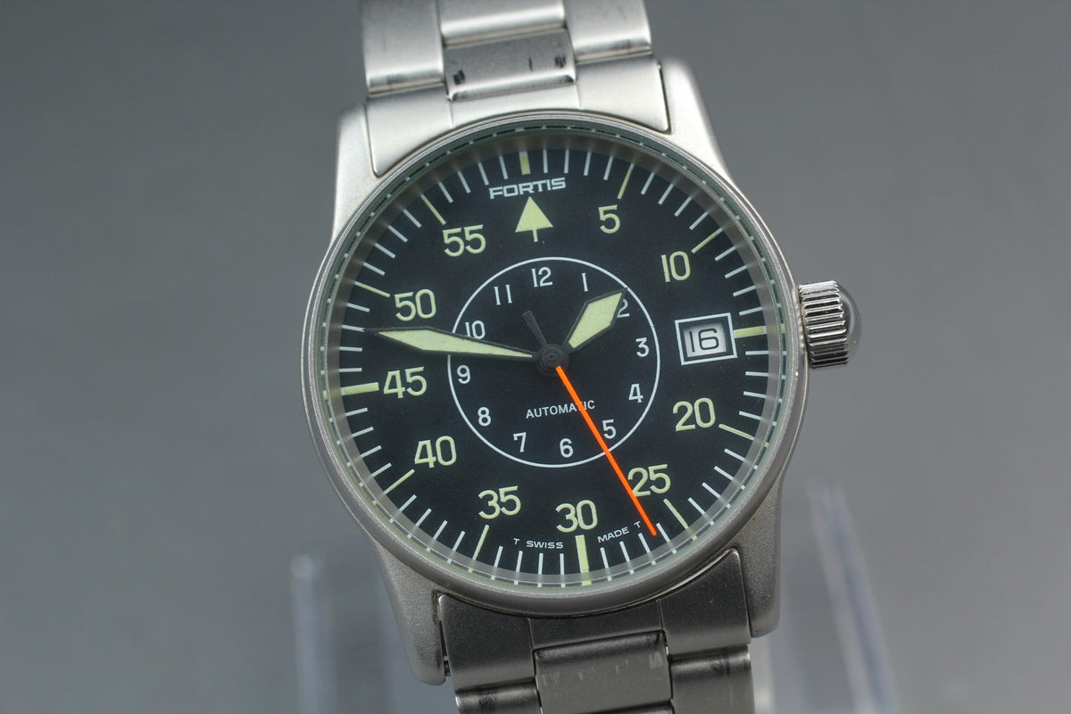 FORTIS Flieger 620.10.46 Automatic Black Men's Date Watch 34mm JAPAN Exc+5*Box