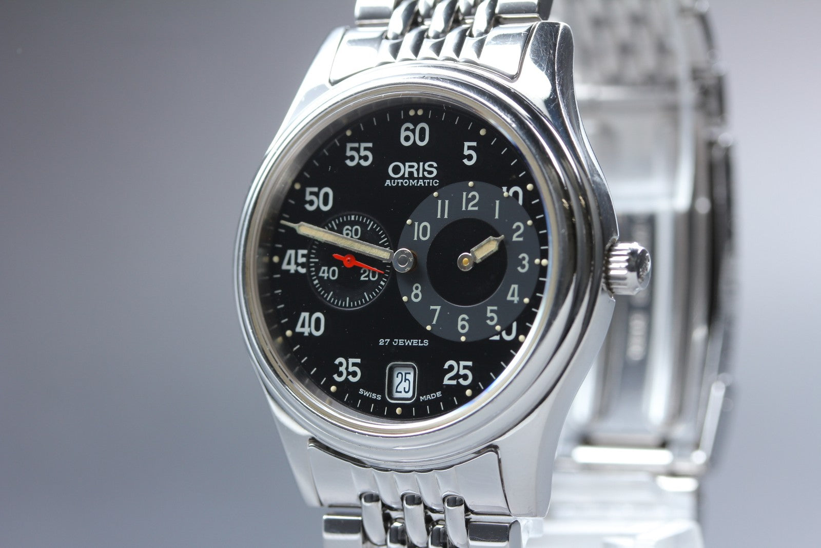 Vintage Oris Pointer 7403 Black Men's Automatic Small Second Watch 35mm Exc+5