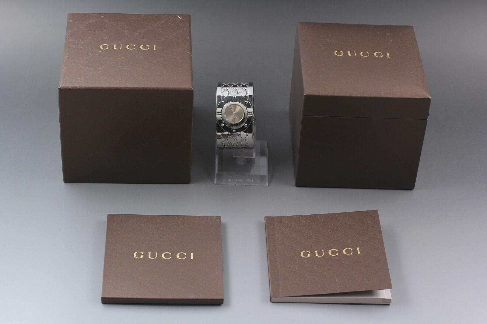 [Exc+5 w/Box] GUCCI 112 Twirl Bracelet Bangle Brown Woman's Quartz Watch JAPAN
