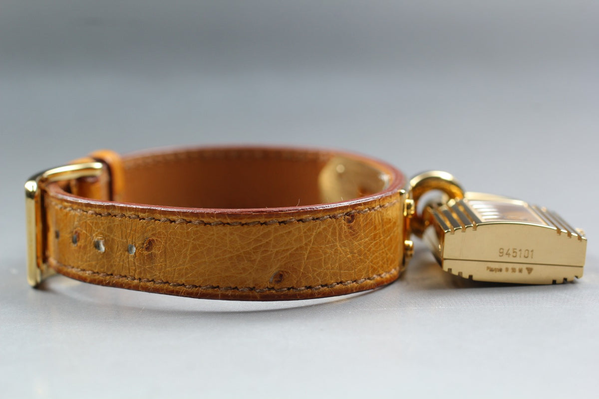 HERMES Kelly Watch Gold Brown Leather "Z" Woman's Quartz Watch Vintage [Box]