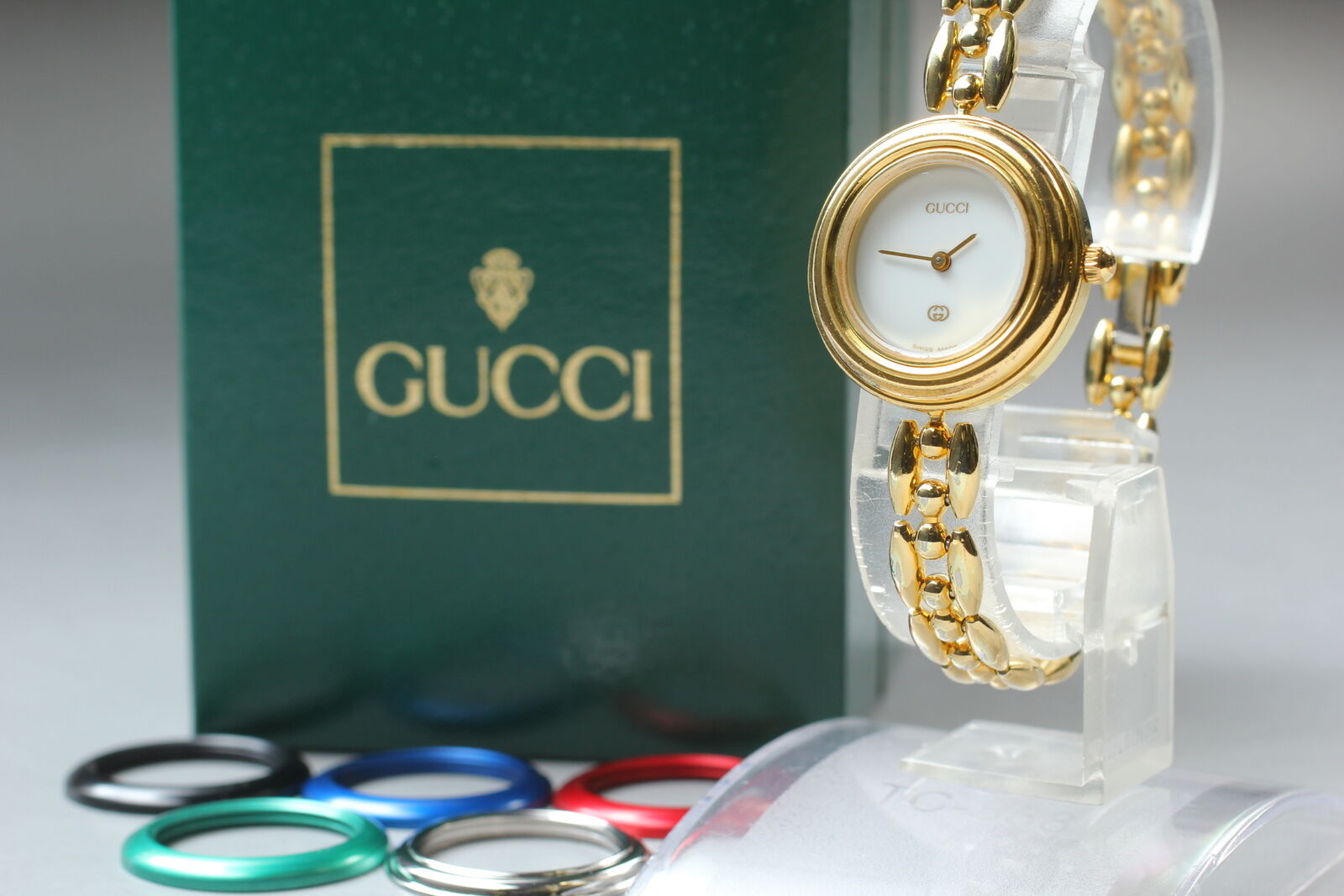 New Battery [Exc+5 Box]Gucci Change Bezel 11/12 6 Colors Women's Qz Watch JAPAN