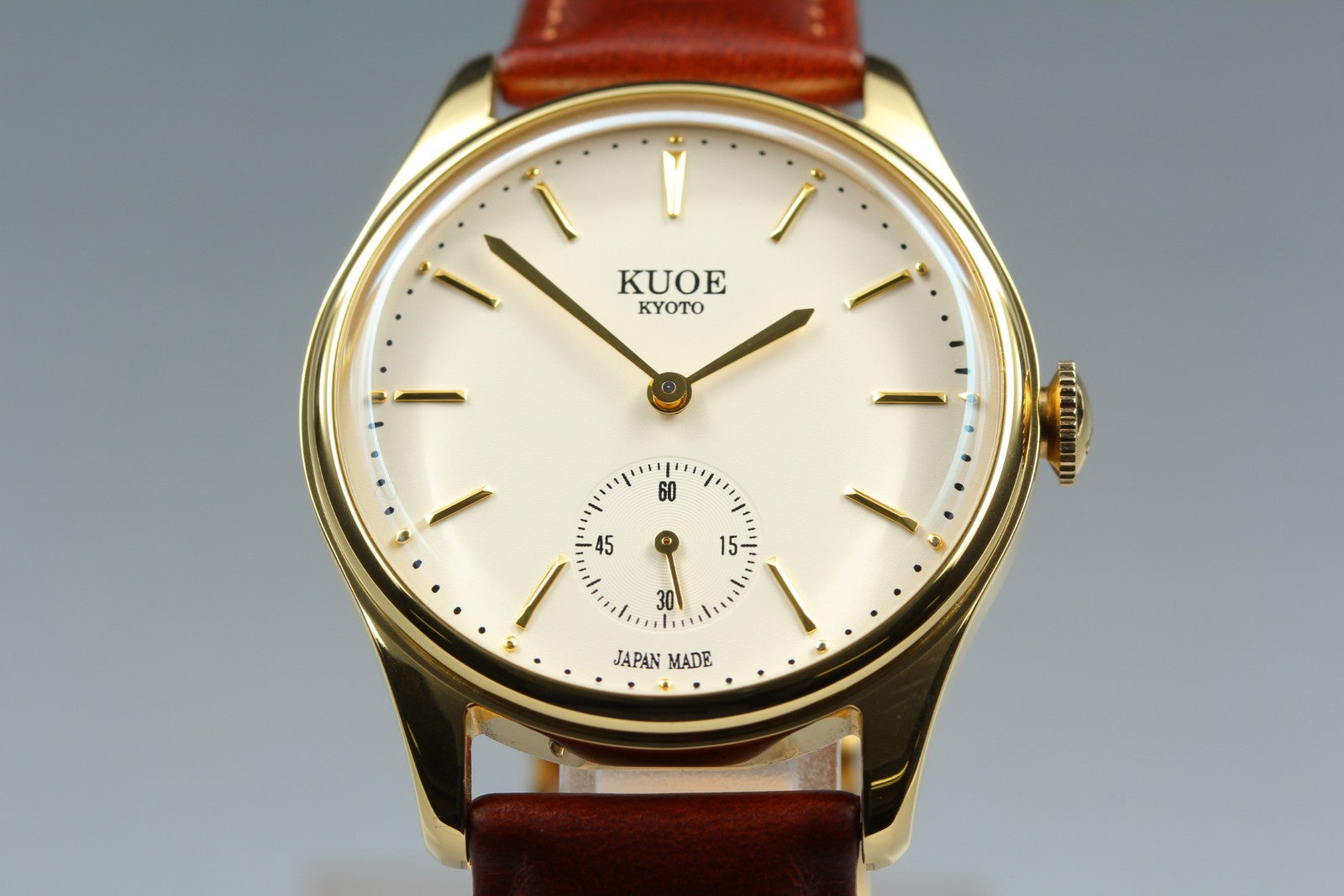 KUOE KYOTO OLD SMITH 90-001 34mm Gold Brown Quartz Men's Watch Japan [Box]