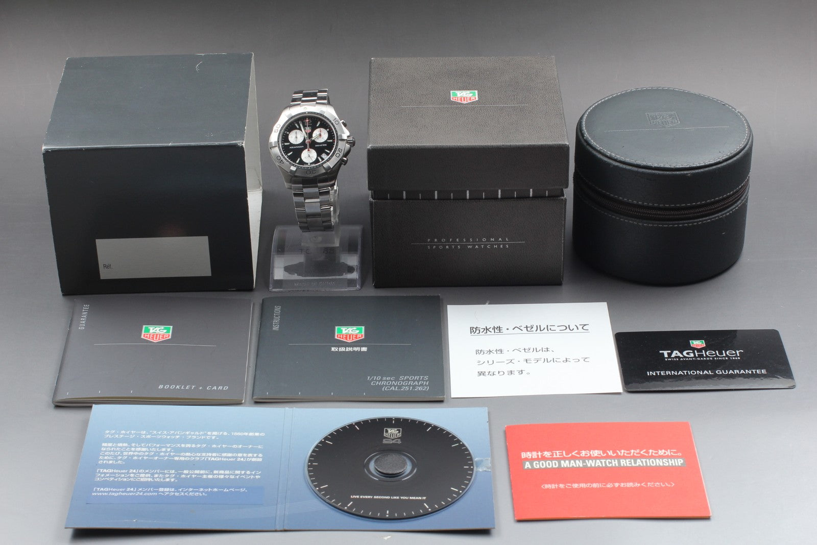 Box Tag Heuer Aquaracer CAF1110 Chronograph Black Quartz Men's Watch 42mm JAPAN