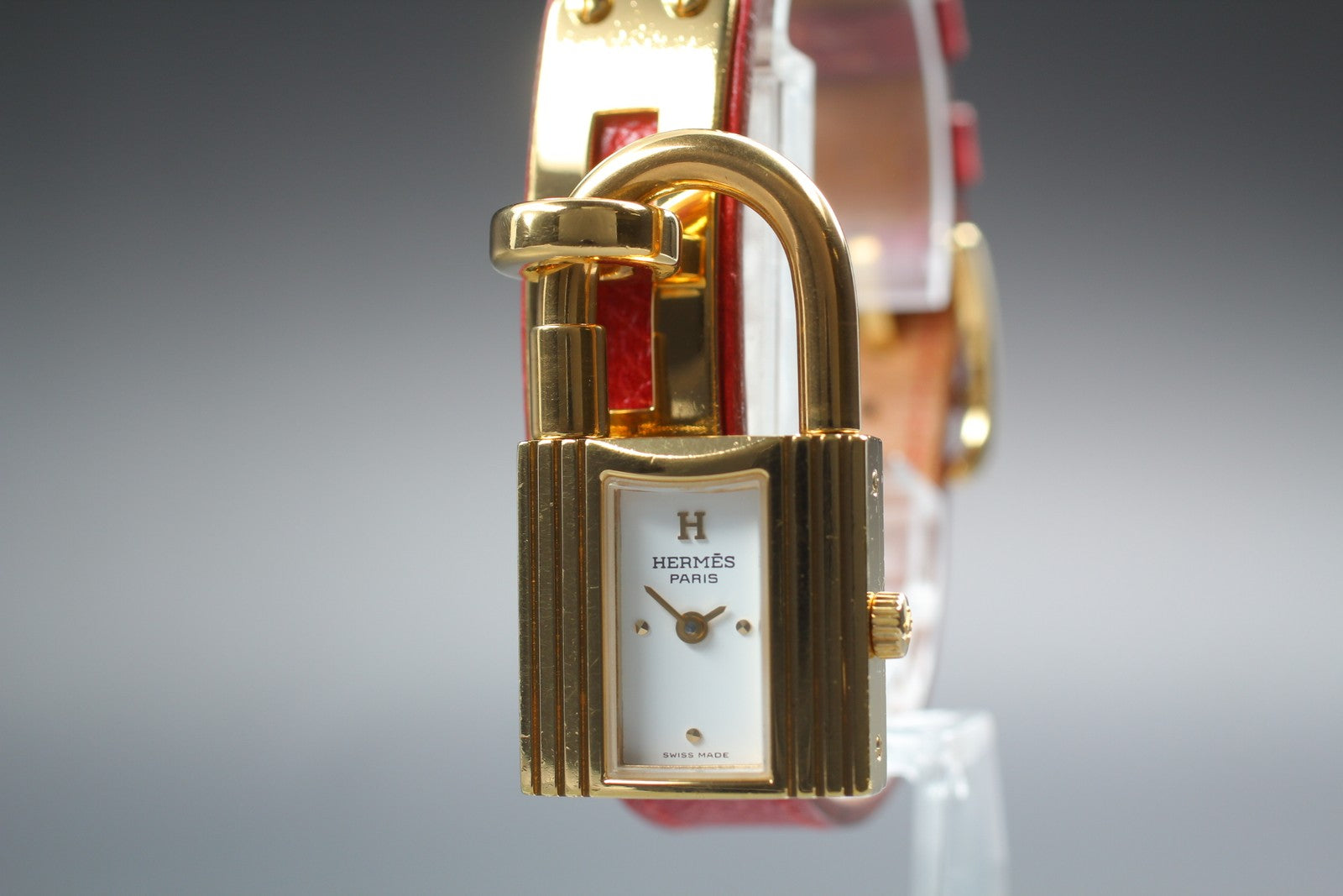 Vintage [Exc+5] HERMES Kelly Watch Gold Red Leather "Z" Woman's Quartz Watch