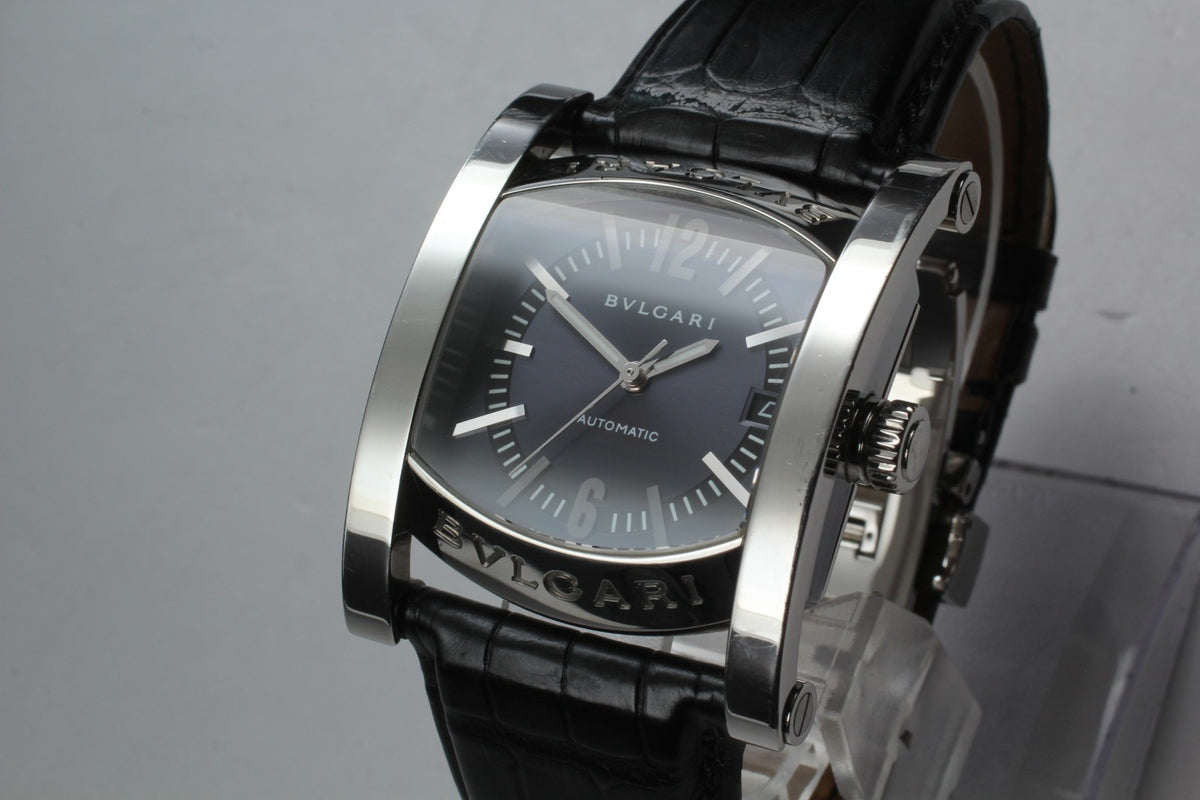 BVLGARI Assioma AA44S Black Dial Automatic Date Men's Watch 34mm From JAPAN Box