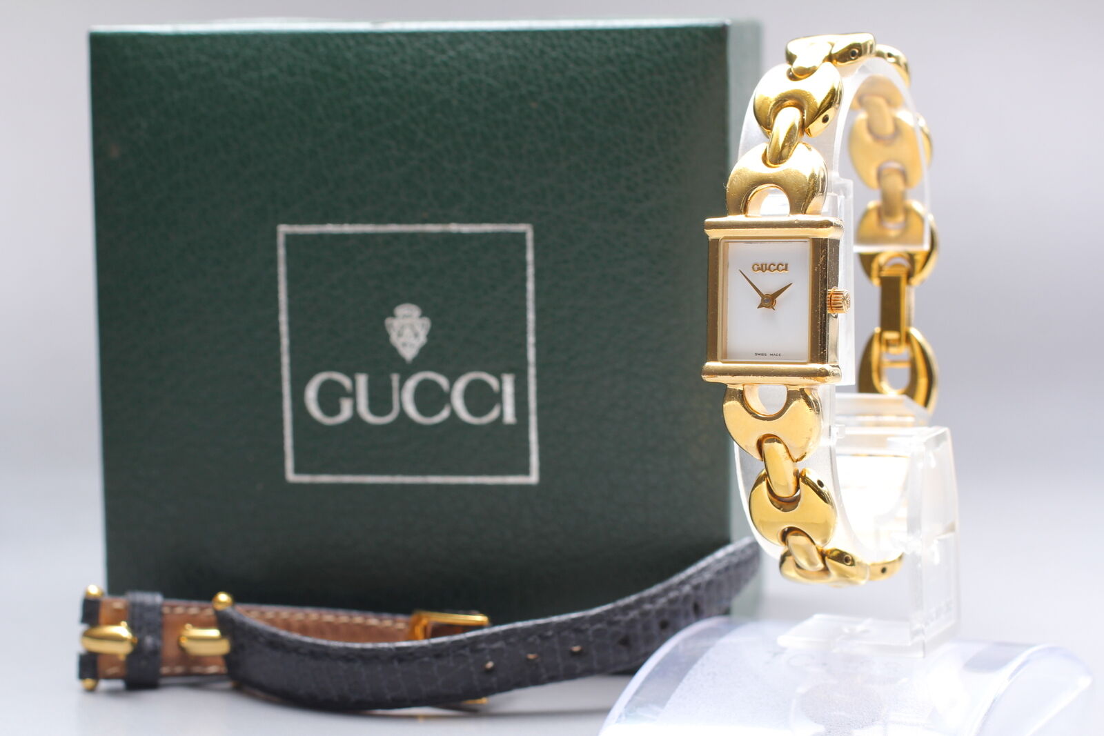 New Battery [Exc+5 Box] Gucci 1800L Gold Change Belt Women's Quartz Watch JAPAN