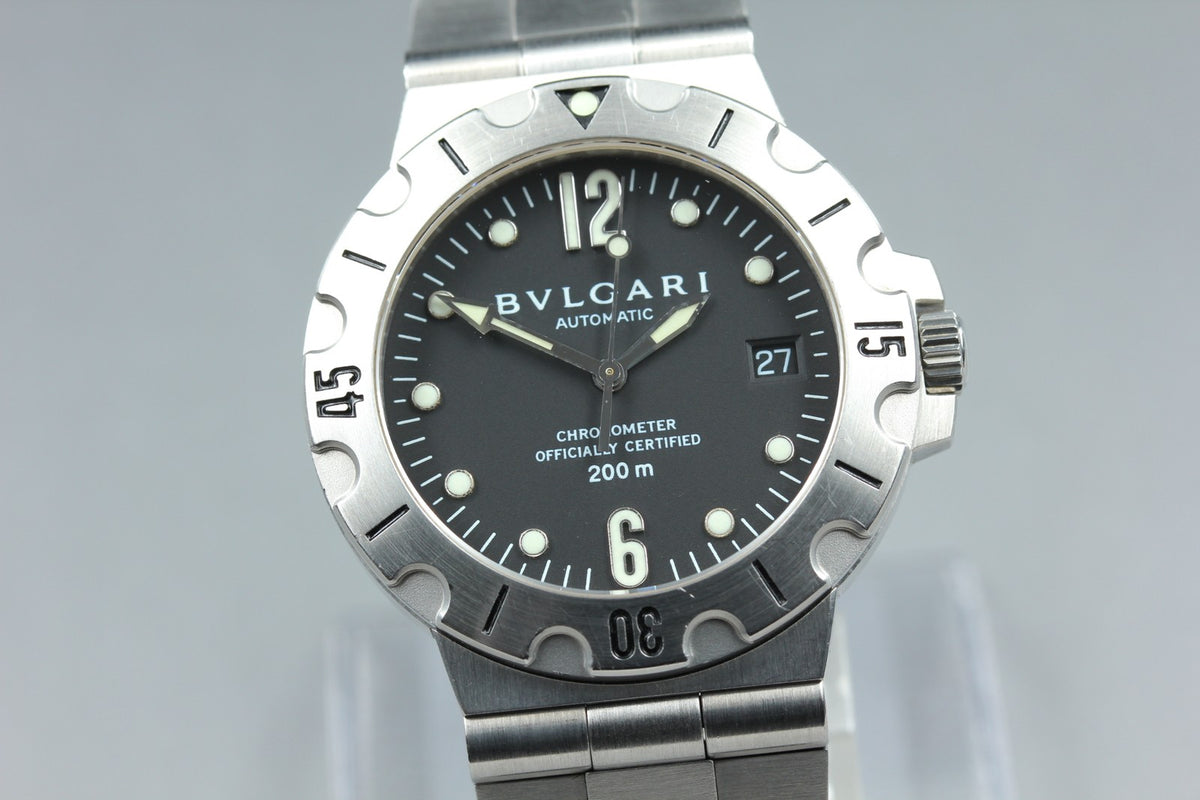 BVLGARI Diagono Scuba SD38S Automatic Date Black Men's Watch 38mm JAPAN Box