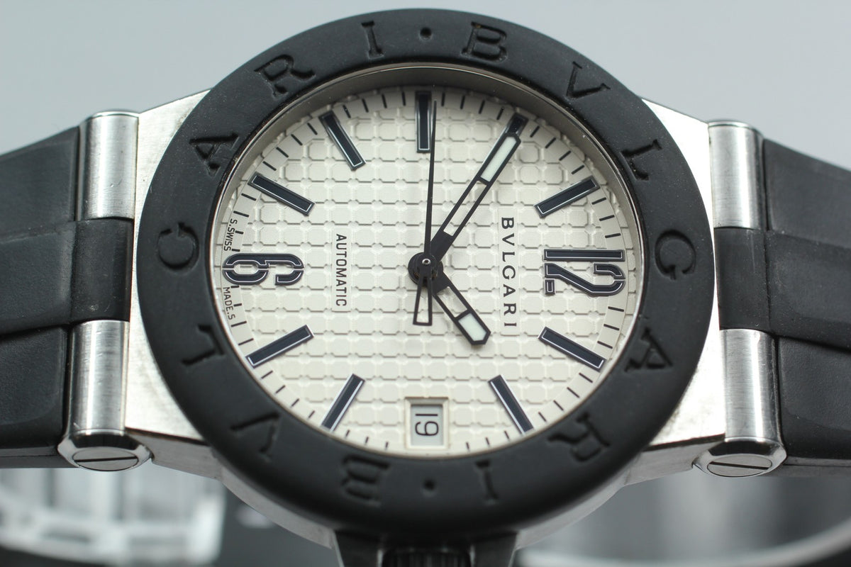 BVLGARI Diagono DG35SV White Dial Automatic Date Men's Watch 35mm From JAPAN
