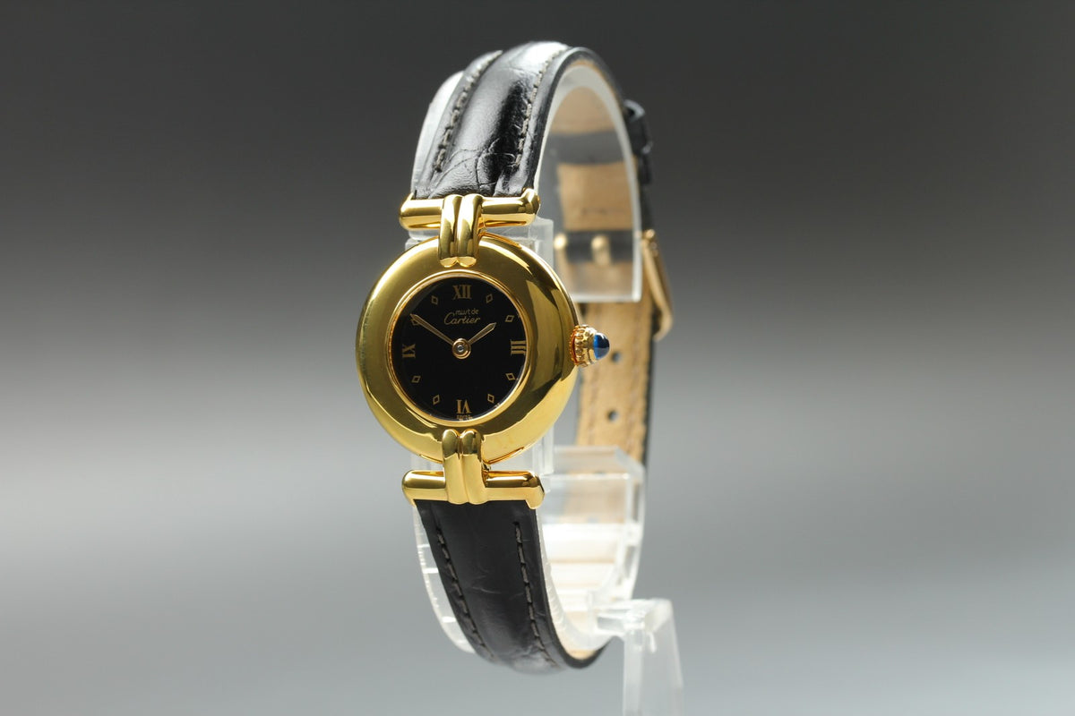 Cartier Must Colisee Vermeil 590002 Black Gold Women's Qz Watch Vintage [Box]