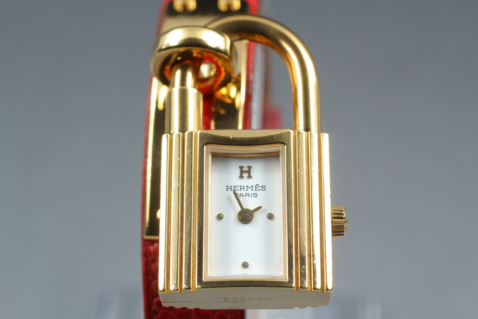 Vintage [Exc+5] HERMES Kelly Watch Gold Red Leather "Z" Woman's Quartz Watch