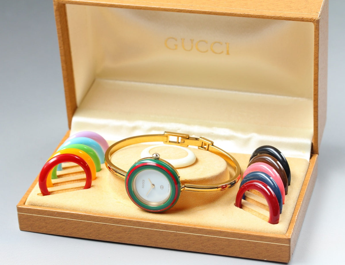 Gucci Change Bezel 1100-L 12 Colors Gold Women's Quartz Watch Vintage [Box]