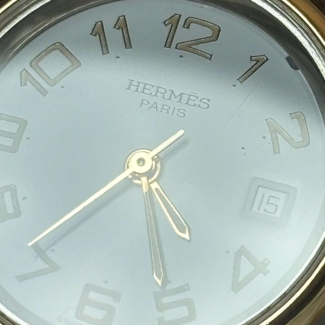Vintage [Exc+5] Hermes Pullman Gold White Dial 24mm Date Woman's Quartz Watch