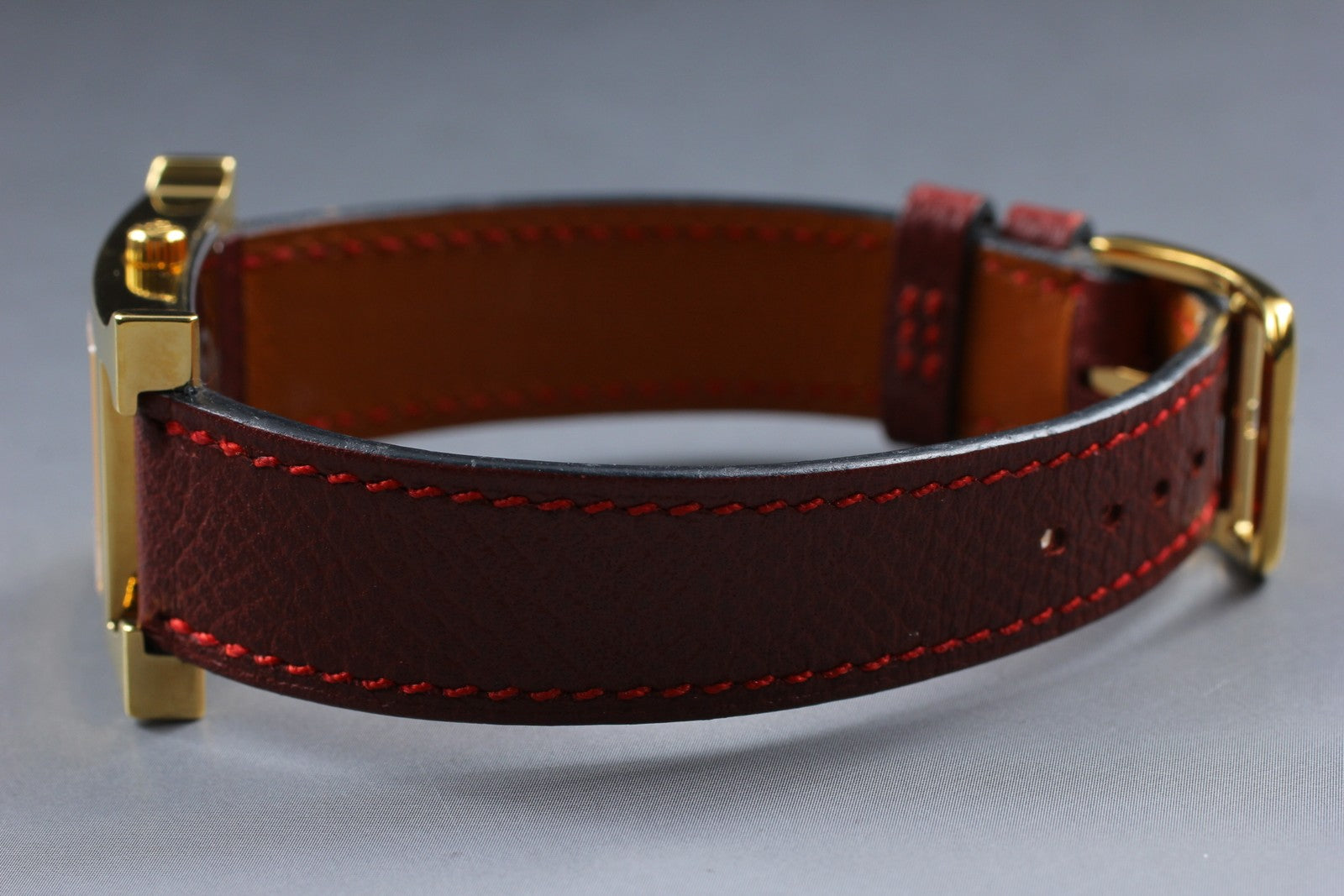 [Exc+5] HERMES H Watch HH1.201 Gold Red "K" 21mm Woman's Watch Quartz From JAPAN