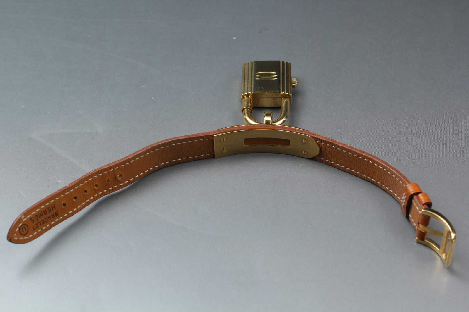Vintage HERMES Kelly Watch Gold Brown Leather "U" Woman's Quartz Watch [Box]