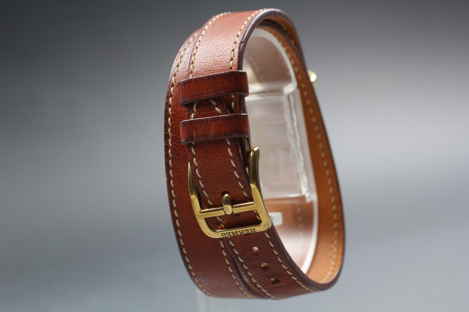 Overhauled [Exc+5 Box] HERMES Kelly Watch Gold Brown "I" Double Woman's Qz Watch