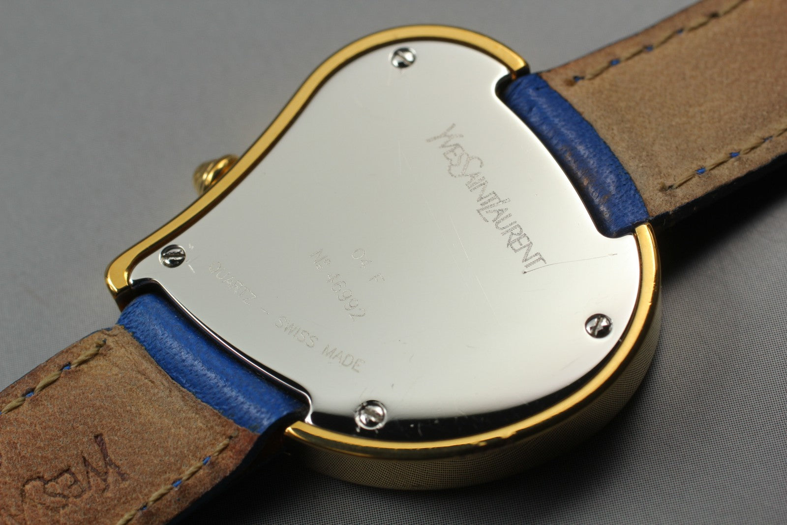 [Exc+5] Yves Saint Laurent Heart Gold Blue 30mm Women's Watch Quartz JAPAN