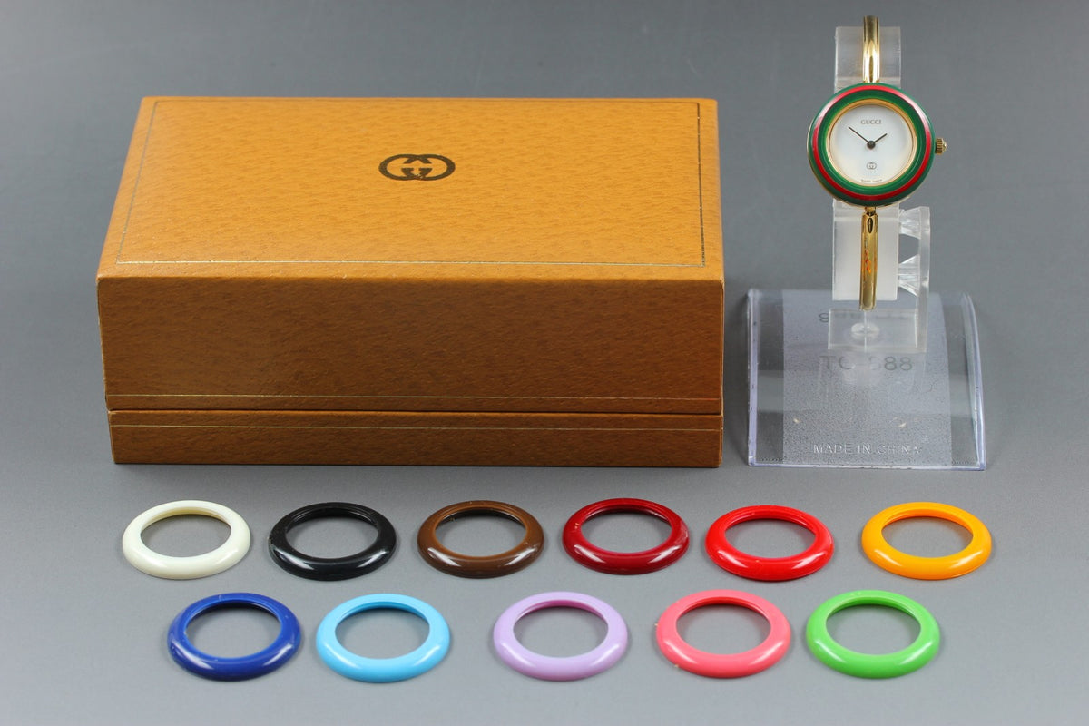 Gucci Change Bezel 1100-L 12 Colors Gold Women's Quartz Watch Vintage [Box]